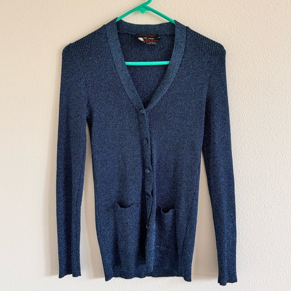 Vintage 1970s Cardigan Set Metallic Knit Lurex Blue Green Silver EUC Renée Tener - Picture 6 of 9